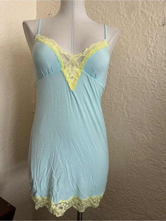 Victoria's Secret Other - Victoria’s Secret Light Blue Light Yellow Floral Lace Slip Nightgown Small